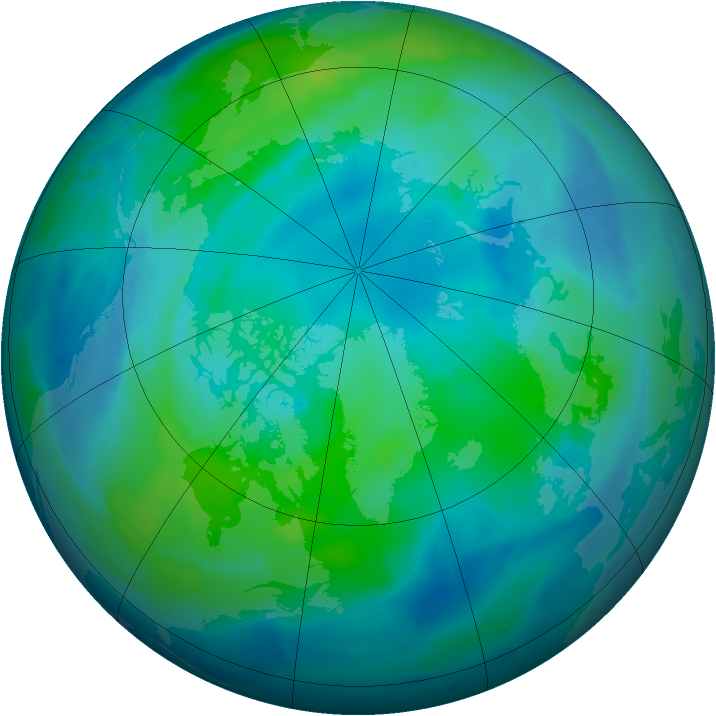 Arctic ozone map for 09 October 2012